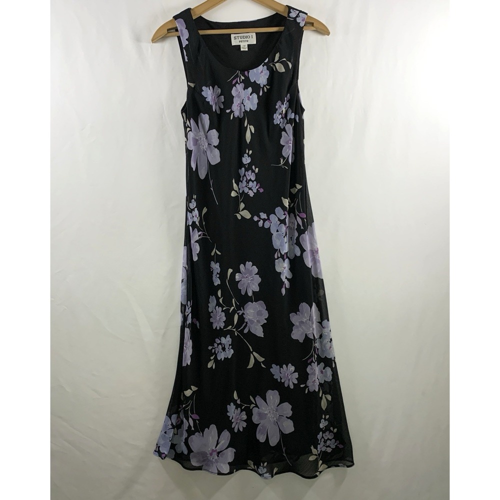 Vintage Y2K Dark Floral Maxi Dress 10 Petite Garden Fairy Romantic Soft Grunge